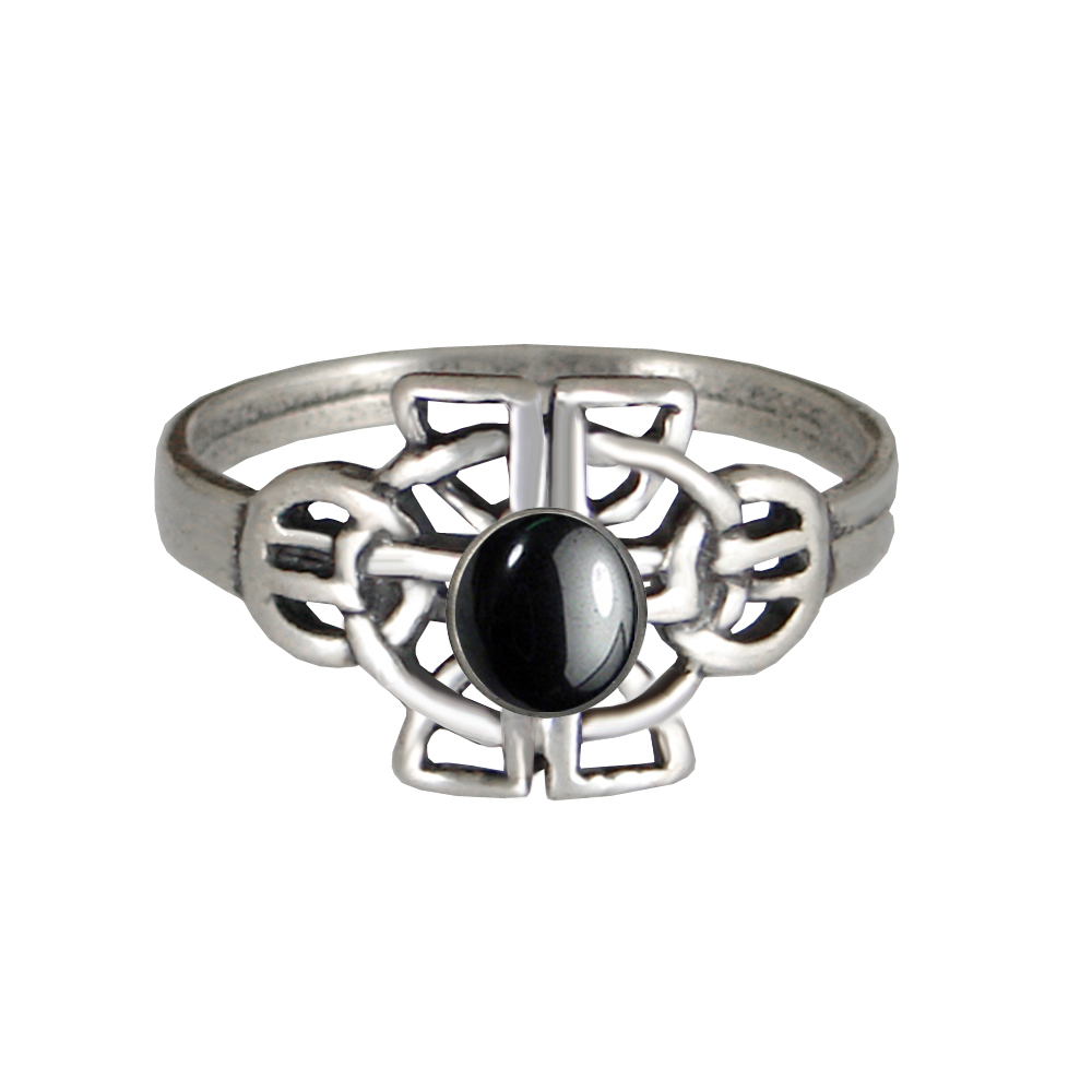 Sterling Silver Celtic Knotwork Ring With Hematite Size 10